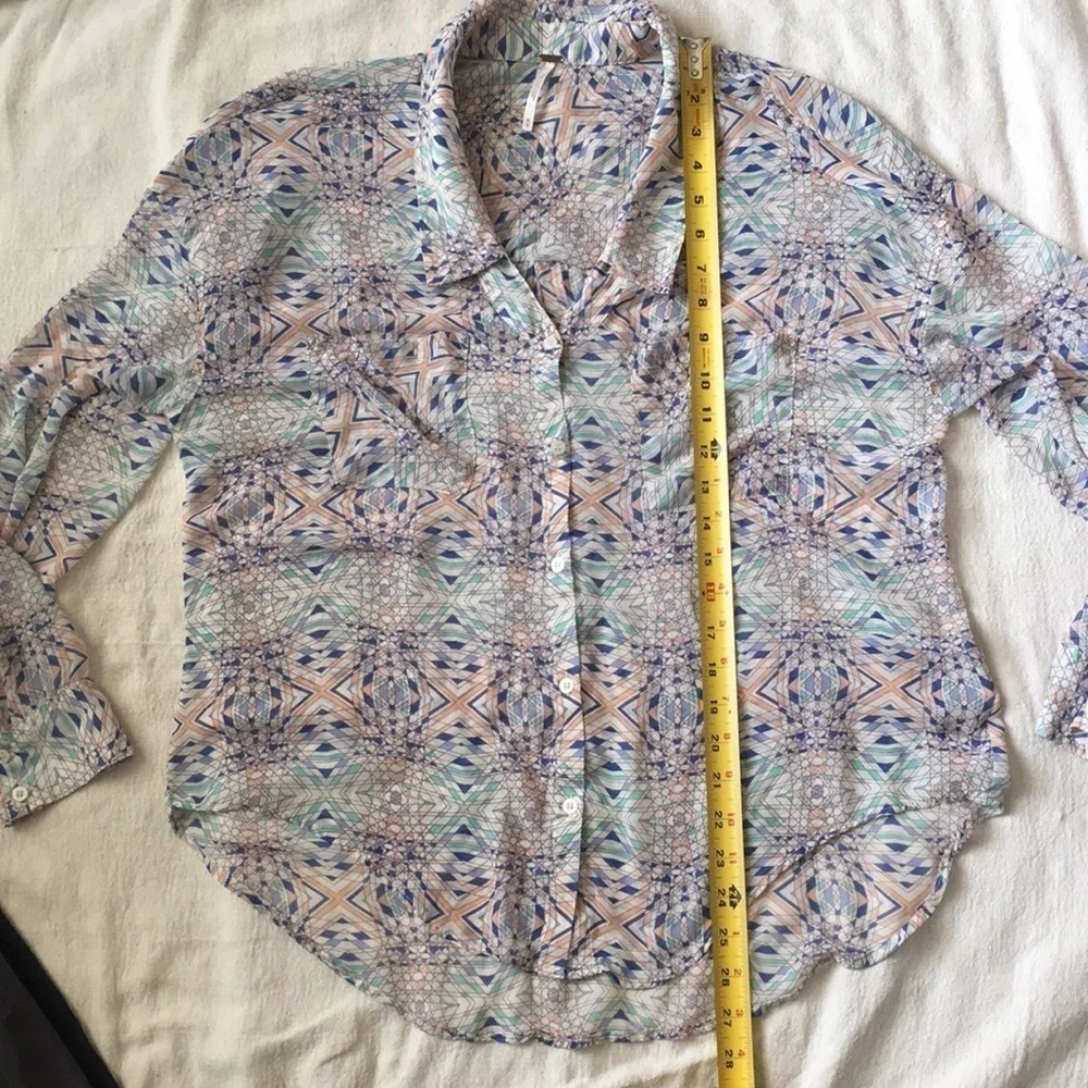 Free People easy Rider Geo Semi sheer Printed button Up Top
